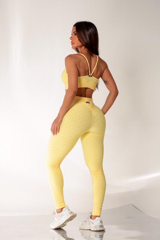 Scrunch Tropical Legging- Light Yellow