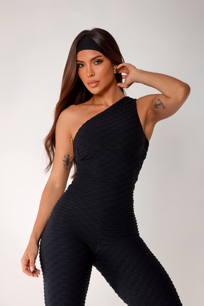Tropical Scrunch Jumpsuit- Black
