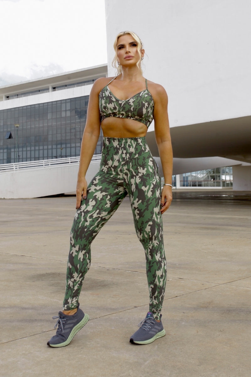 Scrunch Back Pocket Leggings- Green Camouflage