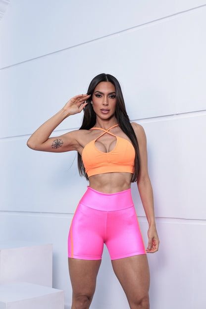 Sweet Cutout Shorts - Pink and Orange