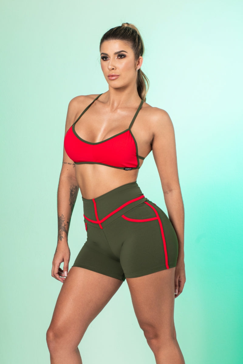 Algae Shorts with Pockets - Green and Red