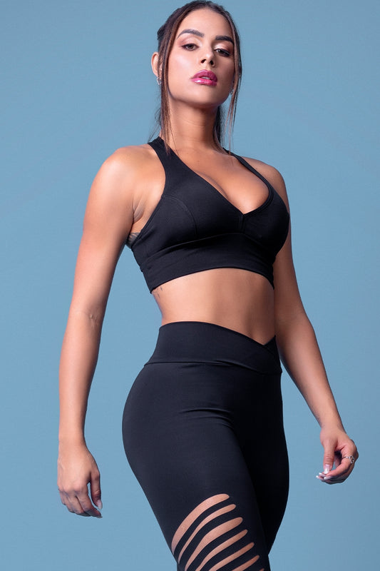 Racerback Top with Neckline - Black