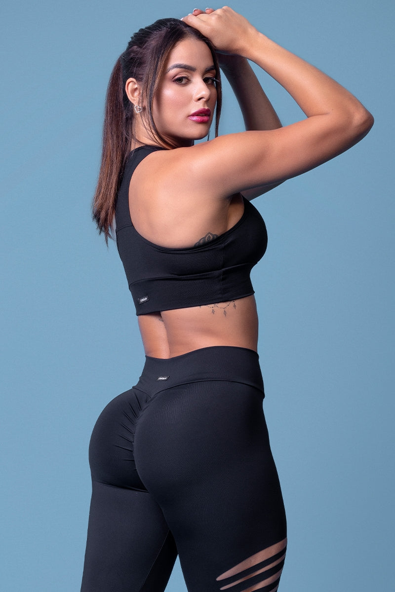 Racerback Top with Neckline - Black