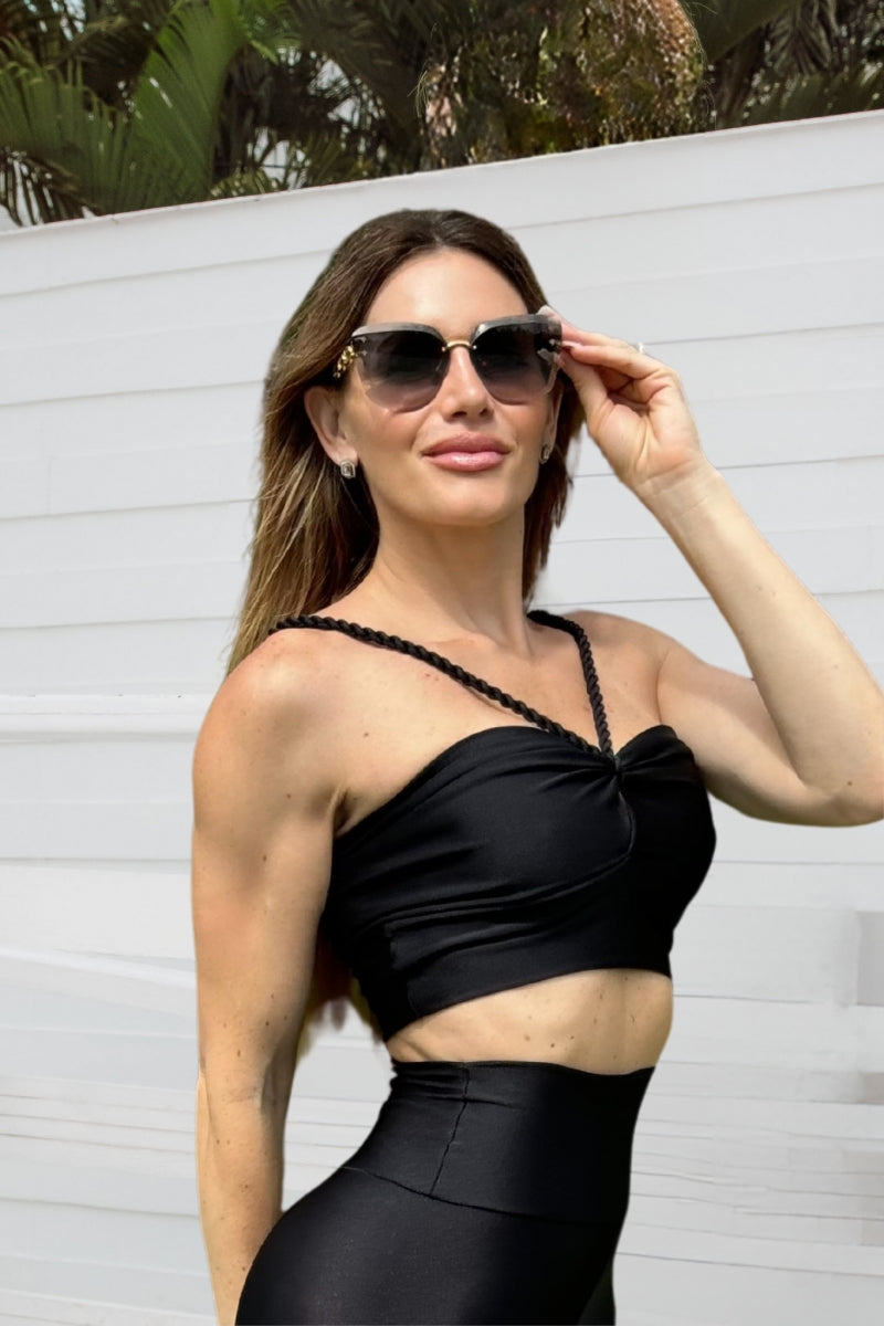 Troia Twisted Strap Top- Black