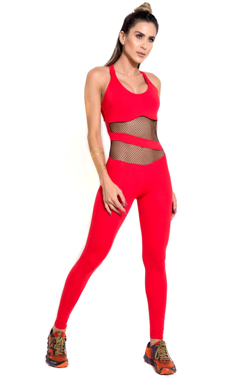 Mesh Jumpsuit - Red