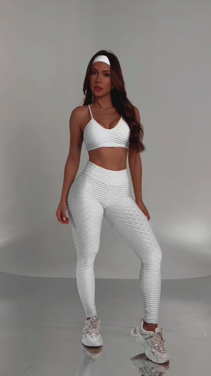 Bubble V-Neck Top- White