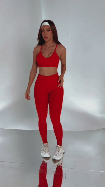 Bubble V-Neck Top- Red