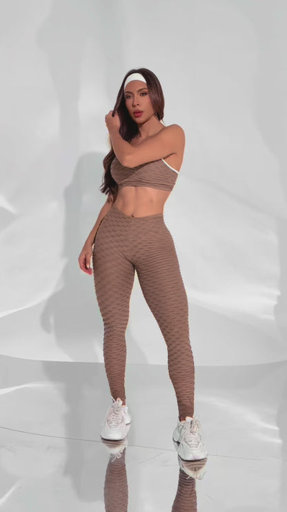Scrunch Tropical Legging- Mocha Brown