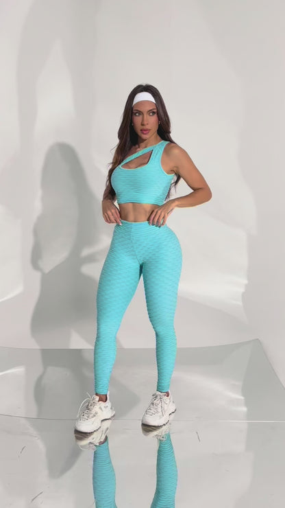 Scrunch Tropical Legging- Bertie Blue